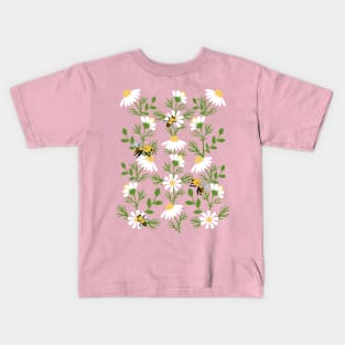 Bees and Daisies flowers Illustration Kids T-Shirt